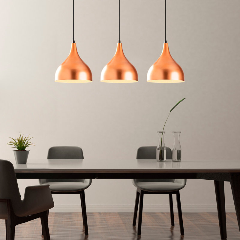 Modern Scandinavian Chandelier, Copper & Black, Adjustable Height 49.6 x 6 x 4 inches | Metal Body, 3 x E27 Max 40W | Elegant Lighting for Dining Room, Living Room, and Entryway | Stylish Novelty Design, IP20 Rated