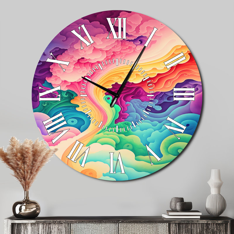 Horloge murale multicolore Swirly Clouds II, Surdimensionné