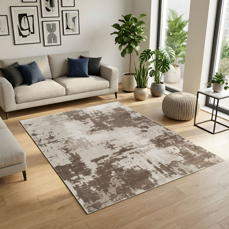 Blair Beige & Brown Abstract High-Low Modern Rug, 8'9" x 11'10", Beige/Brown