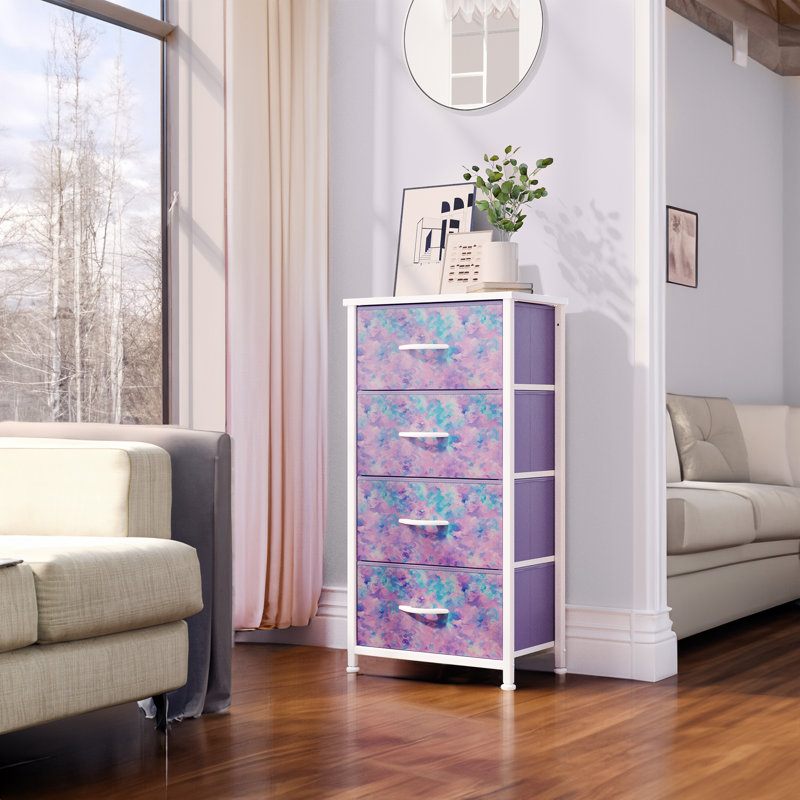 Commode pour la lingerie 4 tiroirs Kathiria, Mauve / Blanc