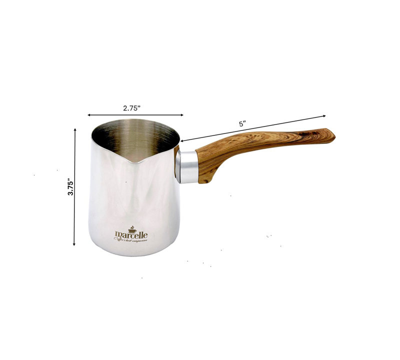 Marcelle Stainless Steel Milk/Coffee  Warmer/Frothing Pitcher, 3.75" H x 7.75" W x 3" D
