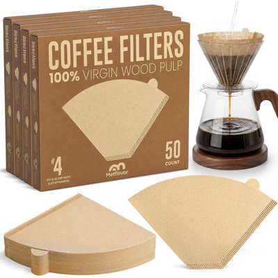 200 Count Unbleached #4 Cone Paper Coffee Filters, Natural Disposable Filters for 8–12 Cup Drip & Pour Over Coffee Makers