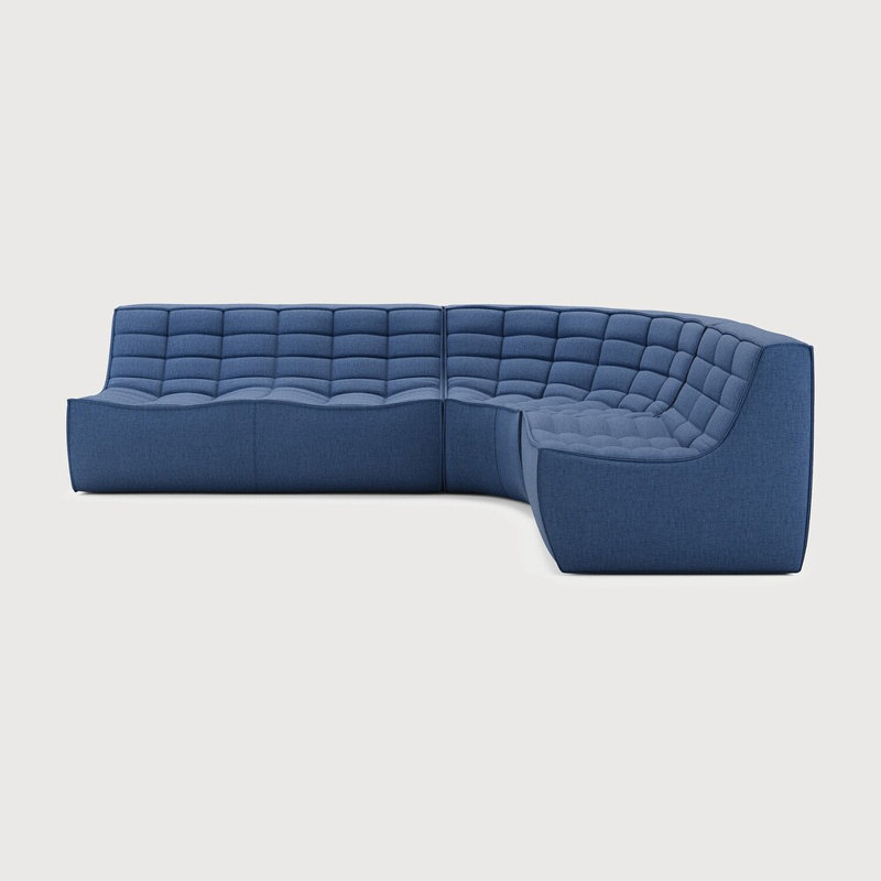 N701 Modular Sofa Set - Combo Left - 1 Seater + 3 Seater + 90° Round Corner, 30" H x 130" W x 102.5" D, Blue Polyester Blend