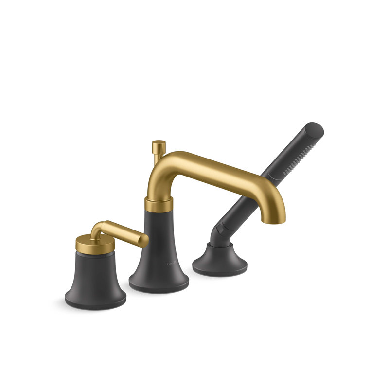 Tone Deck-Mount Bath Faucet With Handshower, Matte Black/Moderne Brass