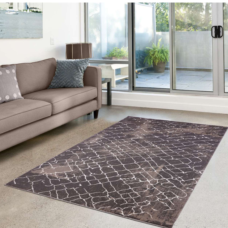 Tapis à motif géométrique brun Lake City, Rectangle 5 pi 3 po x 7 pi 7 po