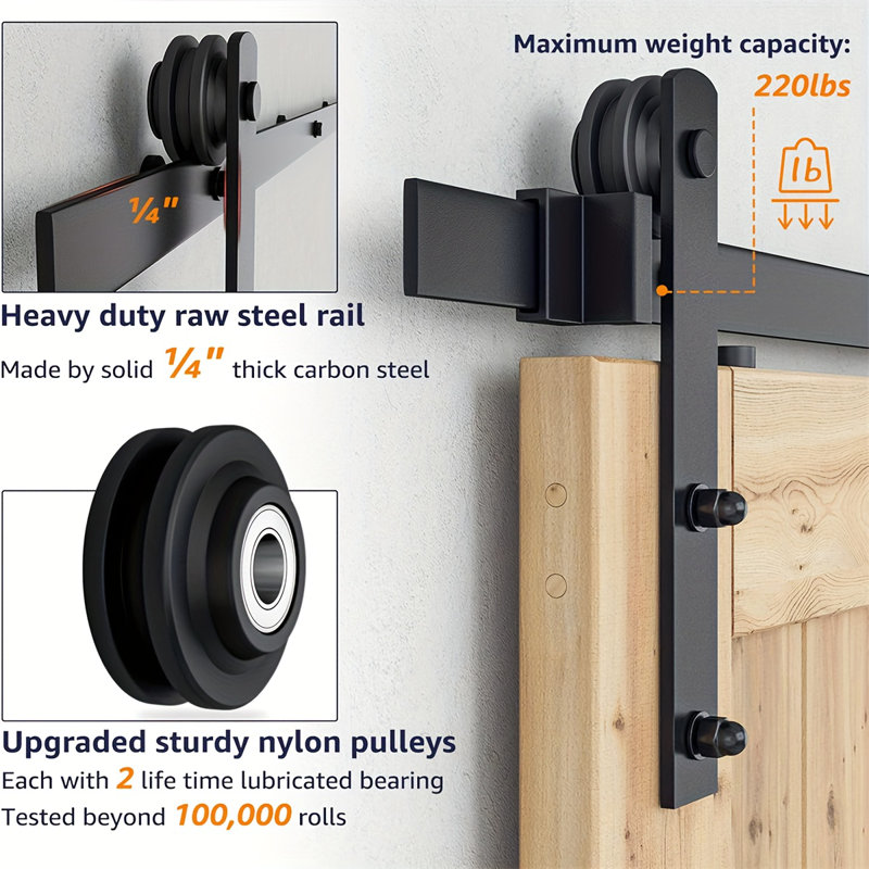 Black Rustic Straight Design Single Track Bypass Two Door Hardware Kit (door Not Included)
