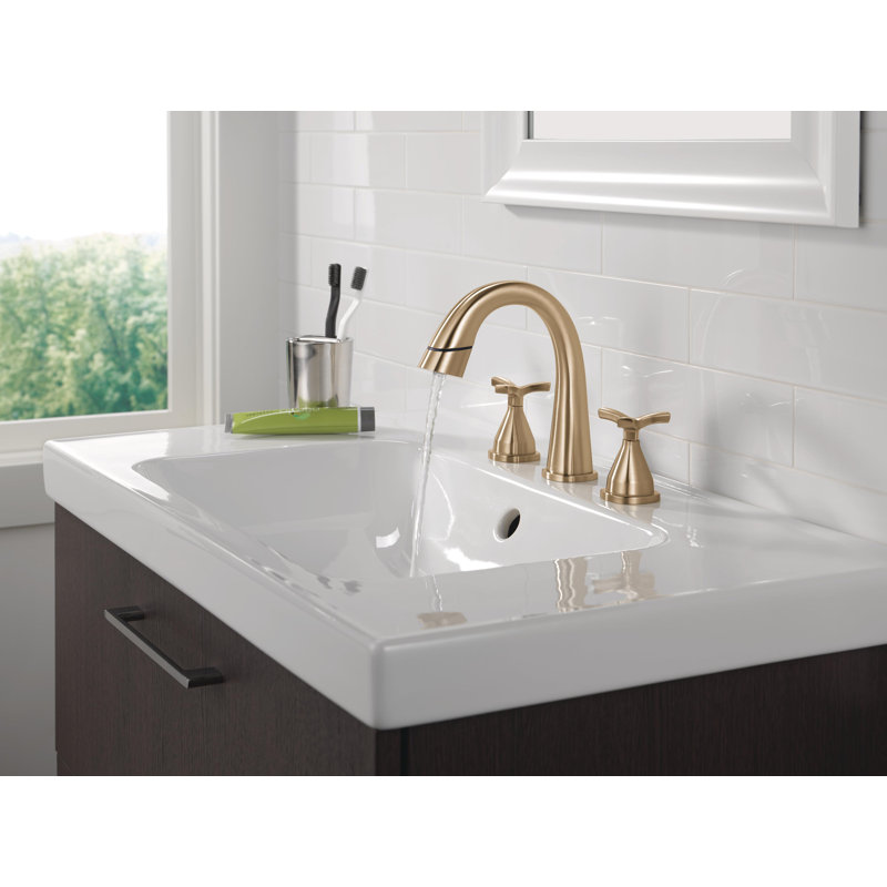 Stryke 3-Hole Widespread Pull Out Sprayer Bathroom Faucet, 2-Handle Bathroom Sink Faucet, Lumicoat Champagne Bronze