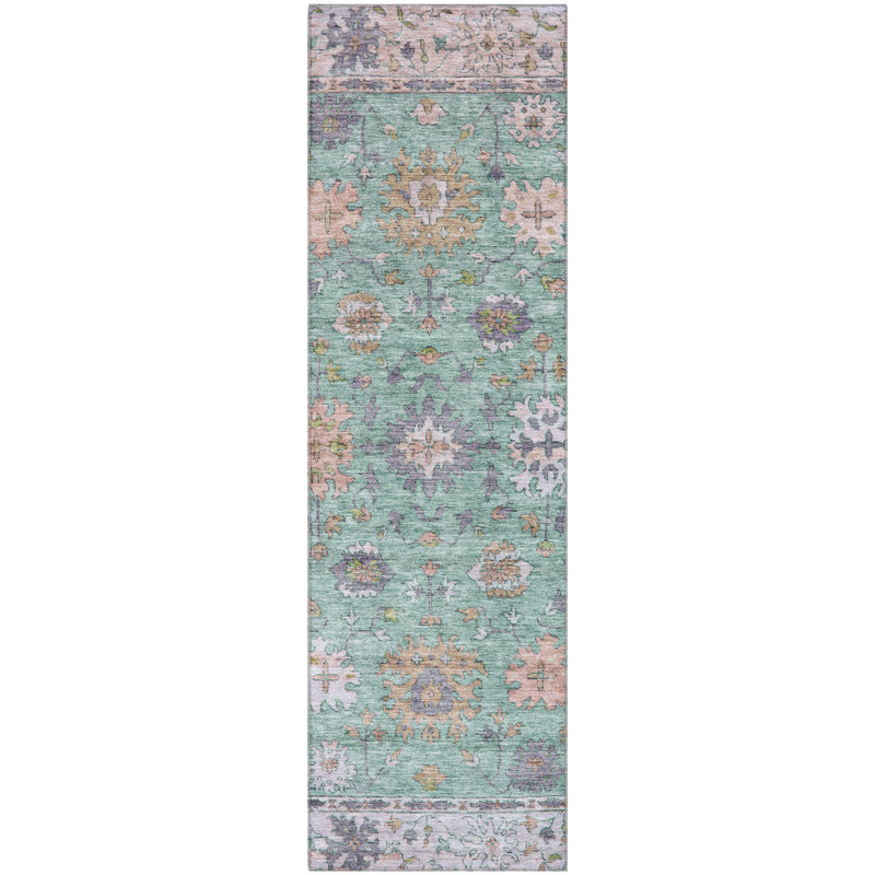 Premium Machine Washable Mayfield AMF2052 Global Rug, Mint, 2'3" x 7'6" Runner