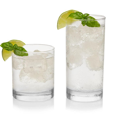Province Tumbler And Rocks Glass Set, Elegant Drinkware Glasses Set, Tall Drinking Glasses With Modern Lines, Drinking Glasses Set Of 16