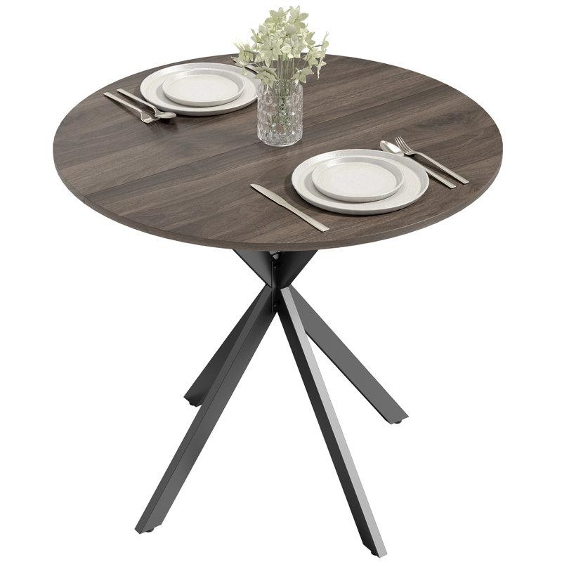 HOMCOM 80cm Round Dining Table, Industrial Kitchen Table with Steel Legs, Brown, Black