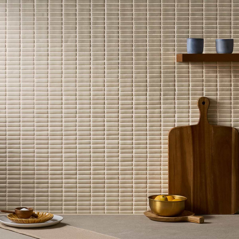 Venini 1/2" x 2" Mini Brick Frosted Glass Mosaic Tile, Beige