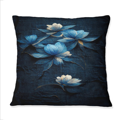 Coussin décoratif rétro imprimé fleurs bleu clair chinois I