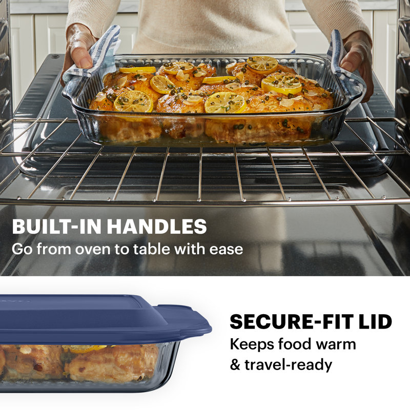 Pyrex Sculpted Tinted Glass 3QT/9x13" Rectangle & 2QT/8" Square Baking Dishes, 2-Pack, Gray, Gray
