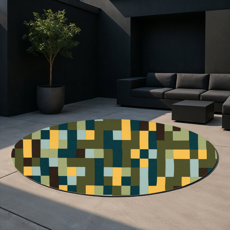 Geomatrix Indoor And Outdoor Area Rug, Round 5'