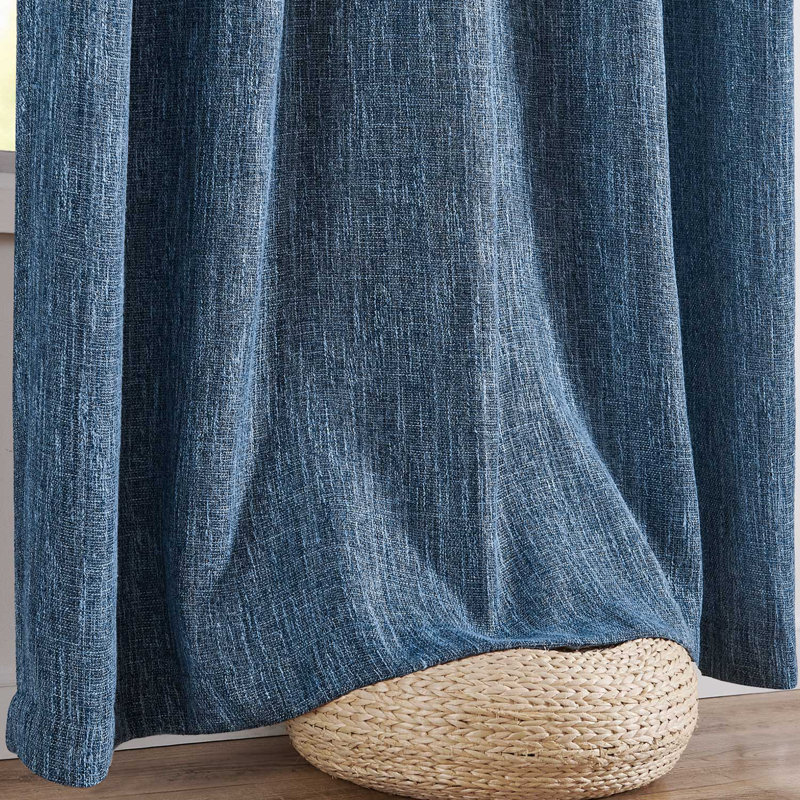 Burlap Look Rod Pocket Linen Textured Curtains, 50" W x 84" L, Navy