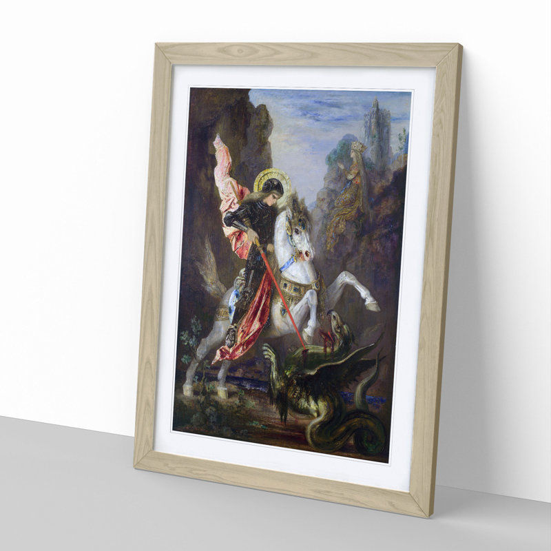 St George and the Dragon by Gustave Moreau - Picture Frame Painting on MDF, Oak, 36cm H x 27cm W x 2cm D