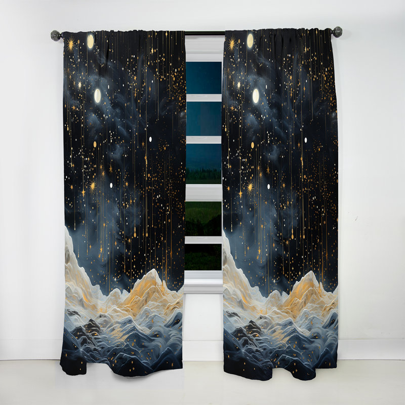 Constellation abstraite dorée et noire Eilley - Rideau moderne - Velours obscurcissant - 1 panneau, L 52 po x L 95 po