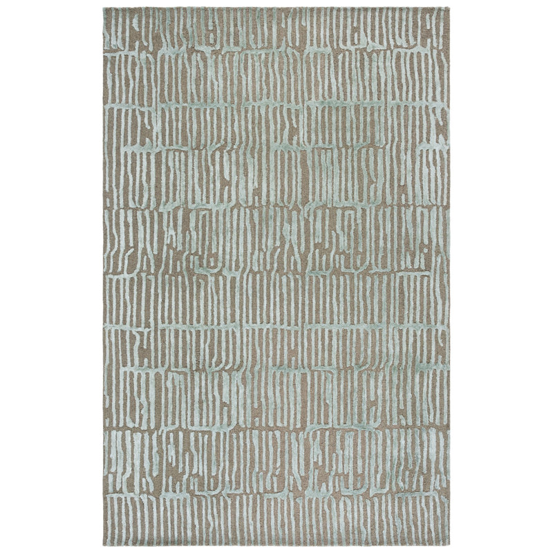 Soho touffeté à la main en viscose 184; Tapis abstrait en laine vert / brun, Rectangle 6 pi x 9 pi