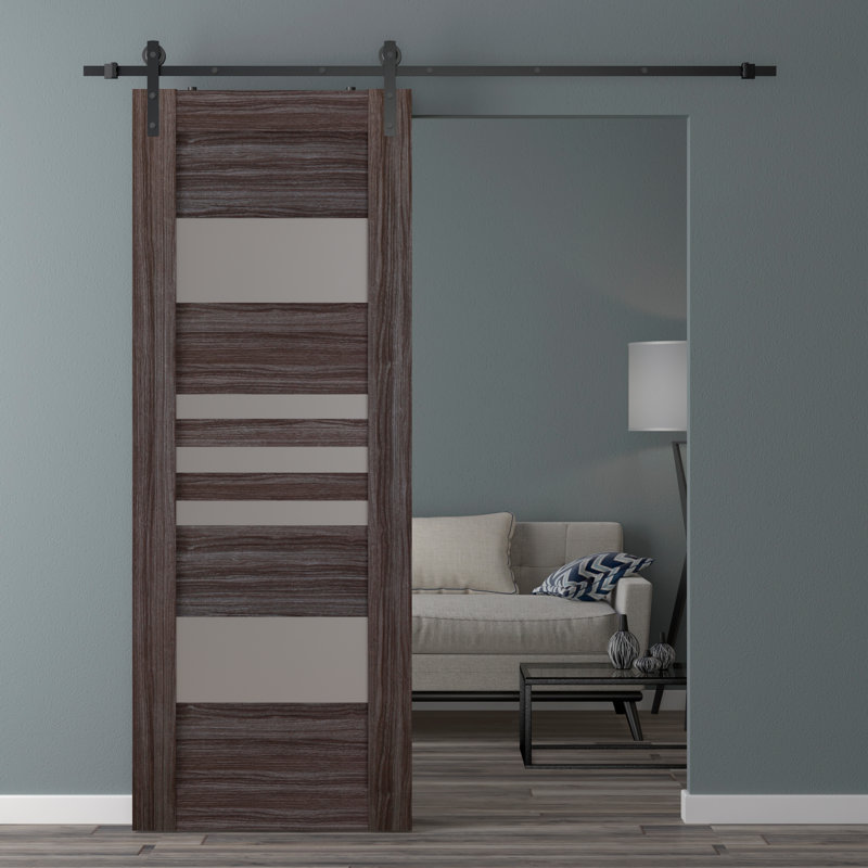 Porte de grange en bois et verre Leti, 23,875 po x 83,23 po, Chêne gris