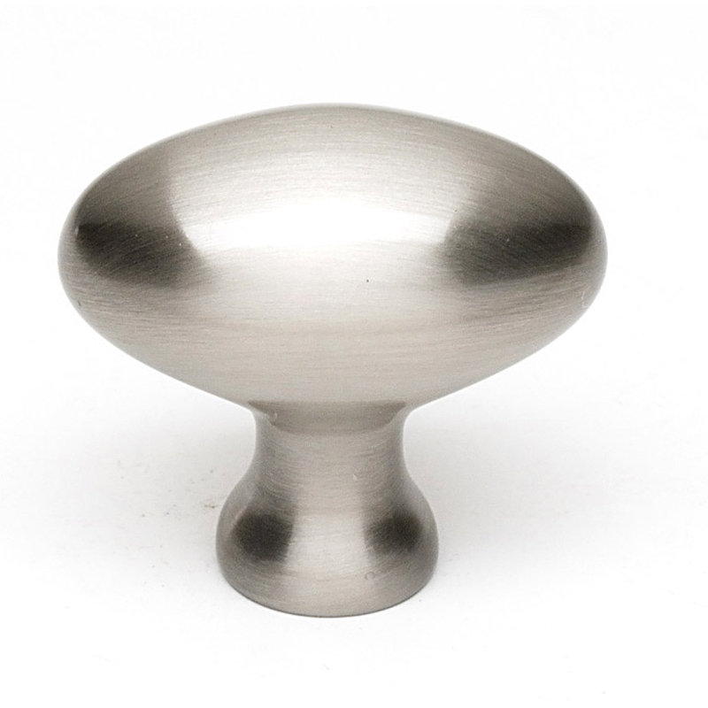 Oval Knob, Satin Nickel, 1.25" H x 0.88" W x 0.5" D