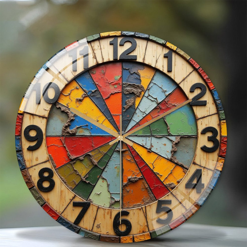 Vintage Colorful Dartboard Wall Decor 39 Inches Art - 12'' Modern Glass Wall Clock