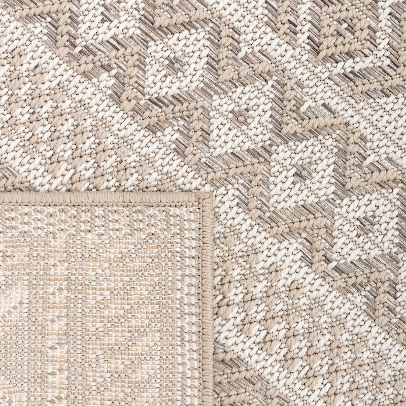 Tapis d'extérieur ornements bohème en crème beige, Rectangle 6 pi 6,7 po x 9 pi 2,2 po