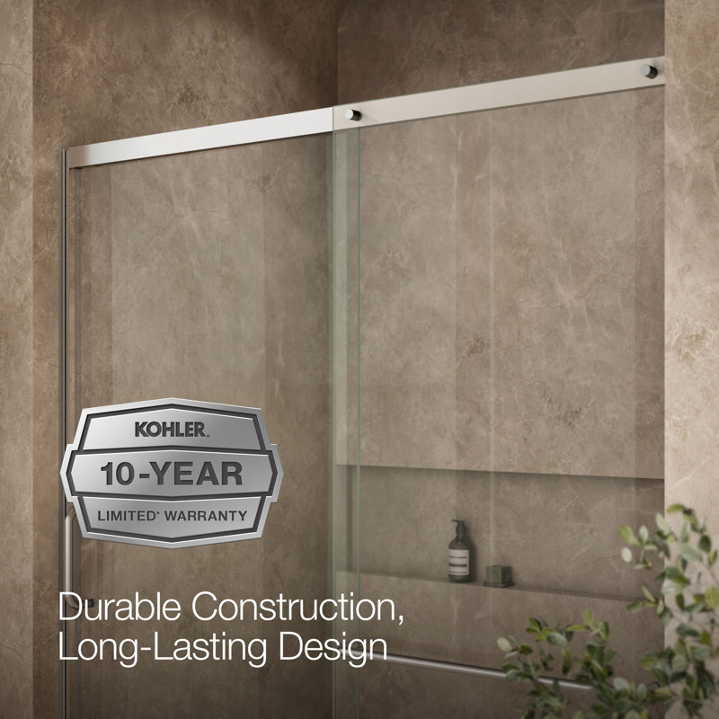 Elate Tall Sliding Shower Door, 75-1/2-In H X 56-1/4 - 59-5/8-In W, With Heavy 5/16-In Thick Crystal Clear Glass, Nickel