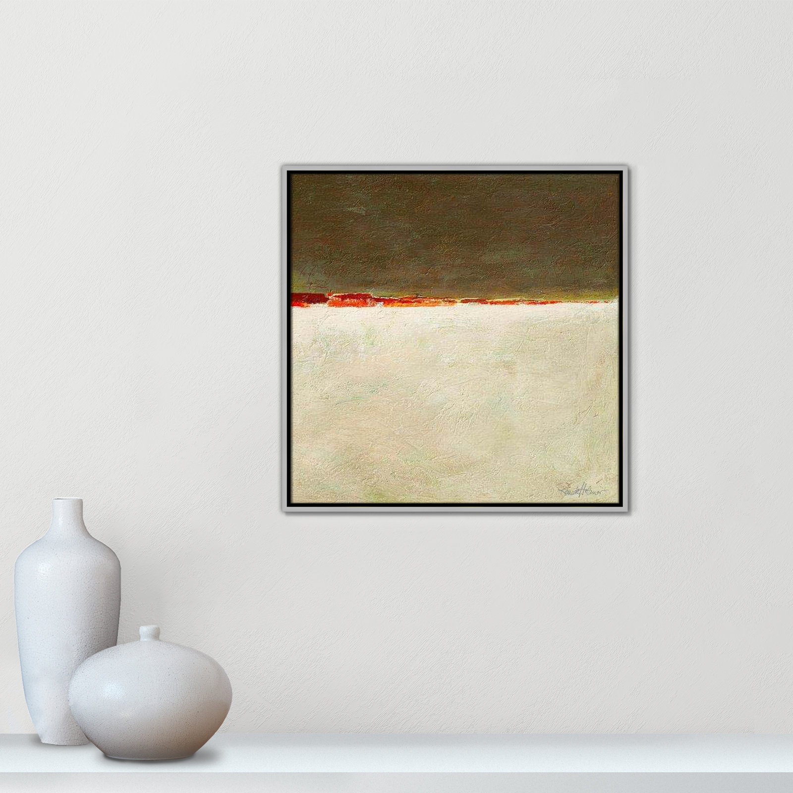 Orange Horizon I by Renate Holzner, 25.5'' H x 25.5'' W x 2'' D, Silver Framed