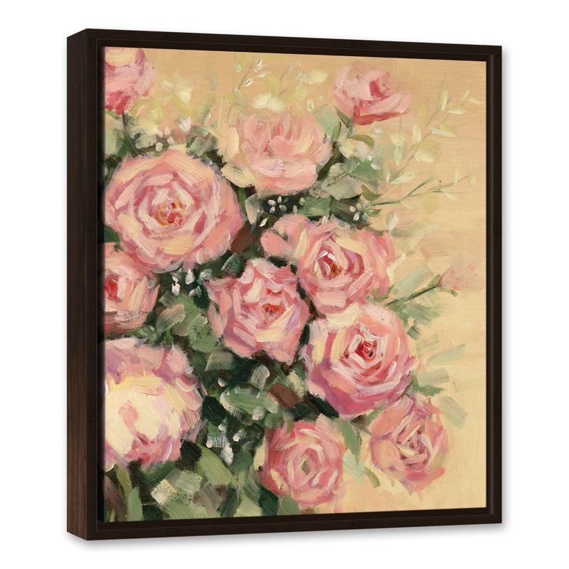 Fleurs roses - peinture, H 25,75 po x l 21,75 po x P 1,75 po, Toile brune avec cadre flottant