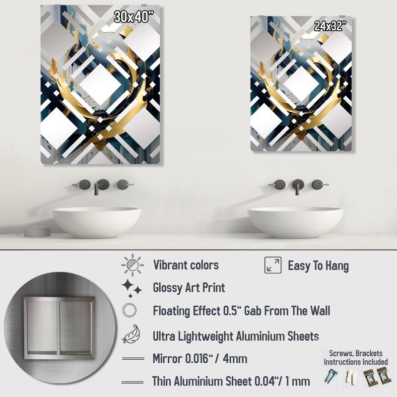 Callender - Grand miroir mural abstrait fractal, 32 po x 24 po