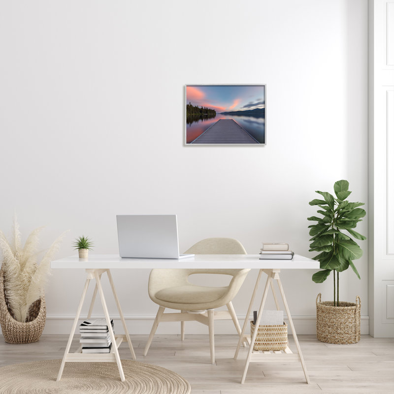 «Serene Lake Dock», art texturé à la giclée par Jeff Poe, H 16 po x l 20 po x P 1,5 po, Estampe numérique Farmhouse