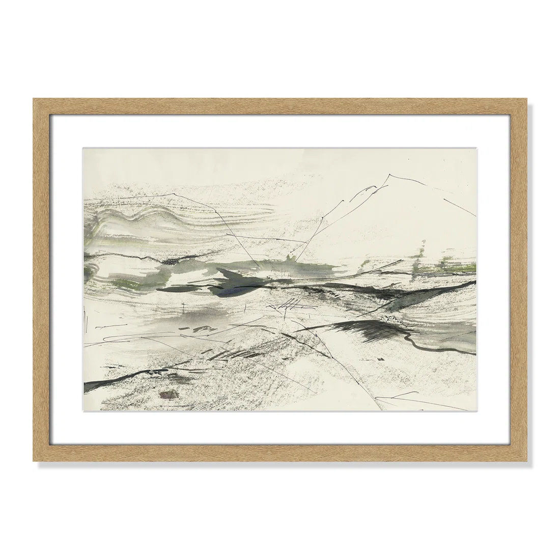 Green Sketches Print by PI Studio, 17" H x 23" W x 1.25" D, Natural Box Picture Framed, White