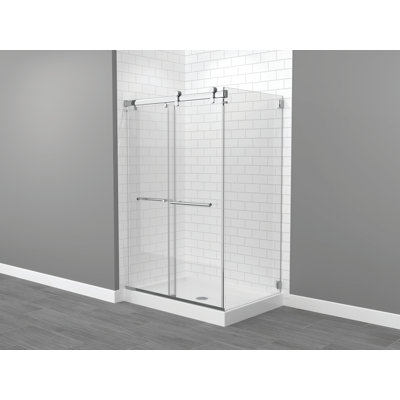 Exploria 35'' - 35'' W x 74'' H Bypass Frameless Shower Door with Clear Glass