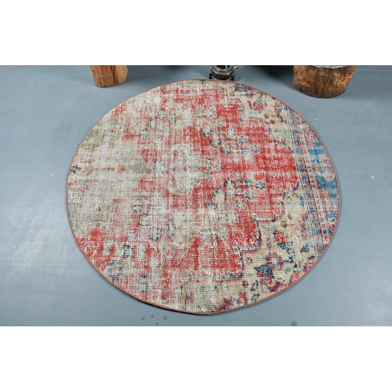 Tapis turc rond fait à la main de style rétro avec un design riche et élégant pour n'importe quelle pièce rouge / vert