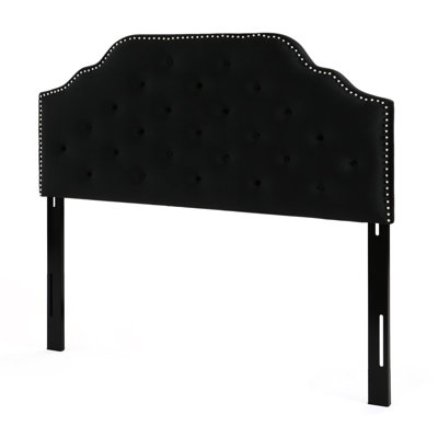 Modern Queen Sized Headboard - Button Diamond Stitch Velvet With Classy Nailhead Accents, Black, Assembly Required And Elegant Trim, Needed