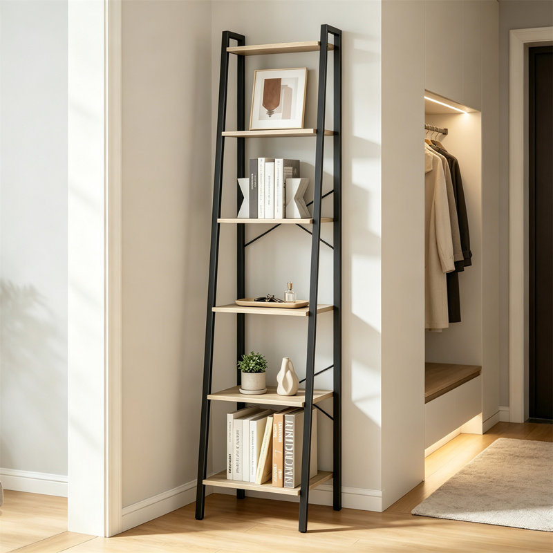 Corner Shelf, Ladder Bookshelf, Freestanding Corner Storage Rack, Grey