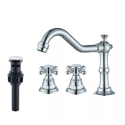 8 inch 2 Handles 3 Holes Widespread Bathroom Sink Faucet Bathroom Vanity Faucet Basin Mixer Tap Faucet Matching Pop Up Drain with Overflow