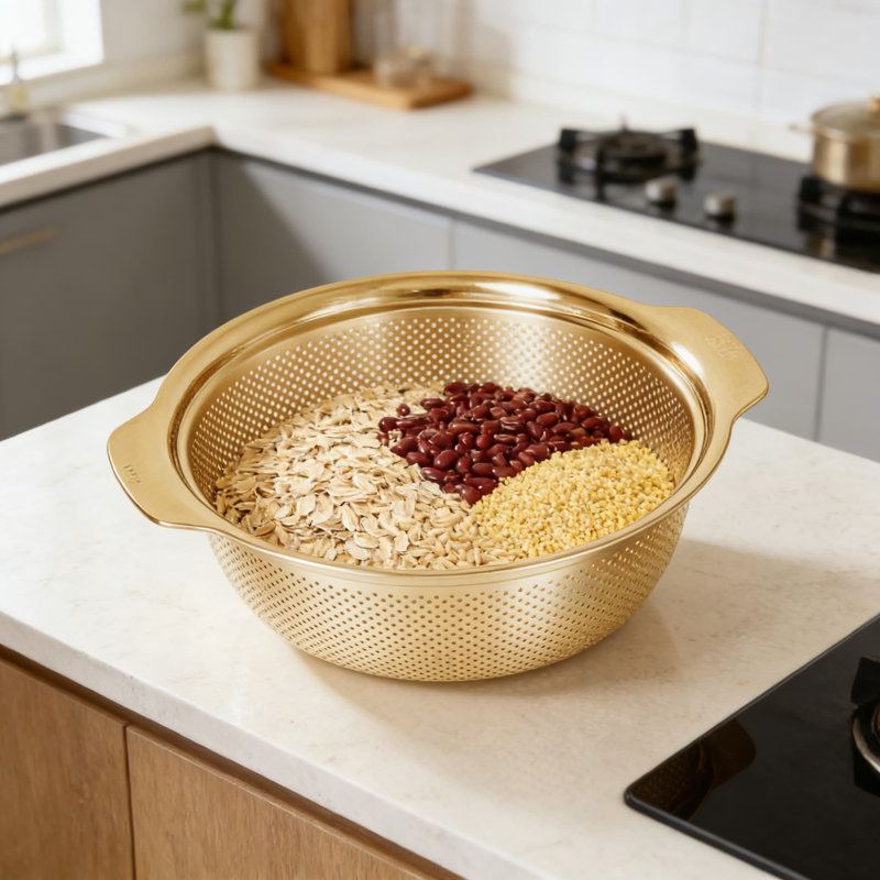 Ensemble de passoire et crépine en acier inoxydable 304 304 avec poignée pour laver le riz, les légumes, les fruits et égoutter les pâtes