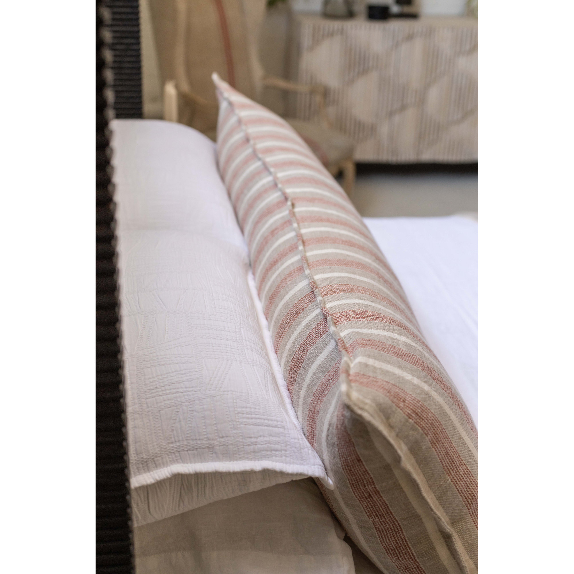 Montecito Striped Linen Throw Pillow, 18" x 60", Rectangular