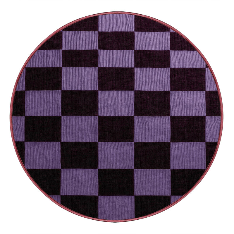 Tapis rouge à carreaux lavable à la machine, Rond 6 pi