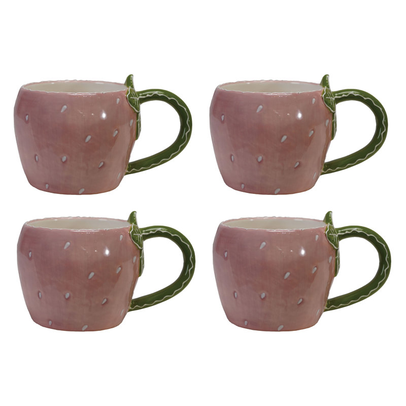 12-Ounce Hand-Painted Dolomite Strawberry Shaped Mug Set