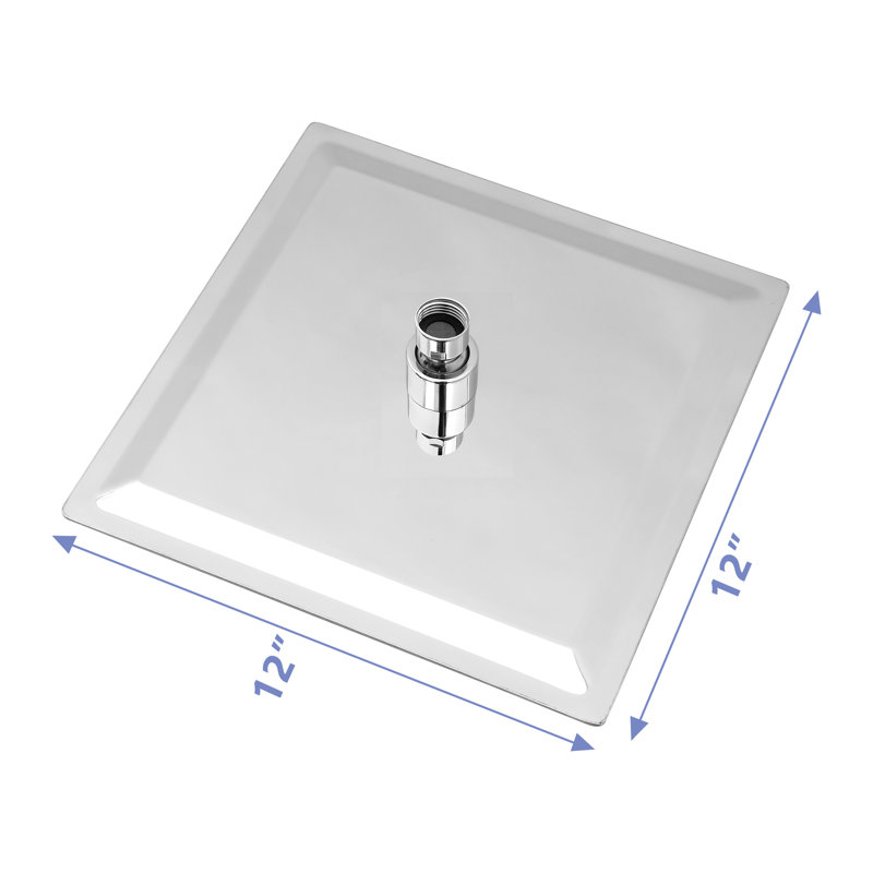 12 Inch Rain Shower Head High Pressure High Flow Square Stainless Steel Rainfall Showerhead, Polished Chrome