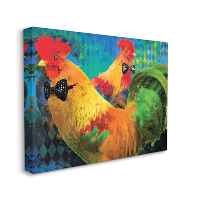 Poules portant des nœuds papillon à motif de losanges, cadre photo sur panneau de fibres à densité moyenne