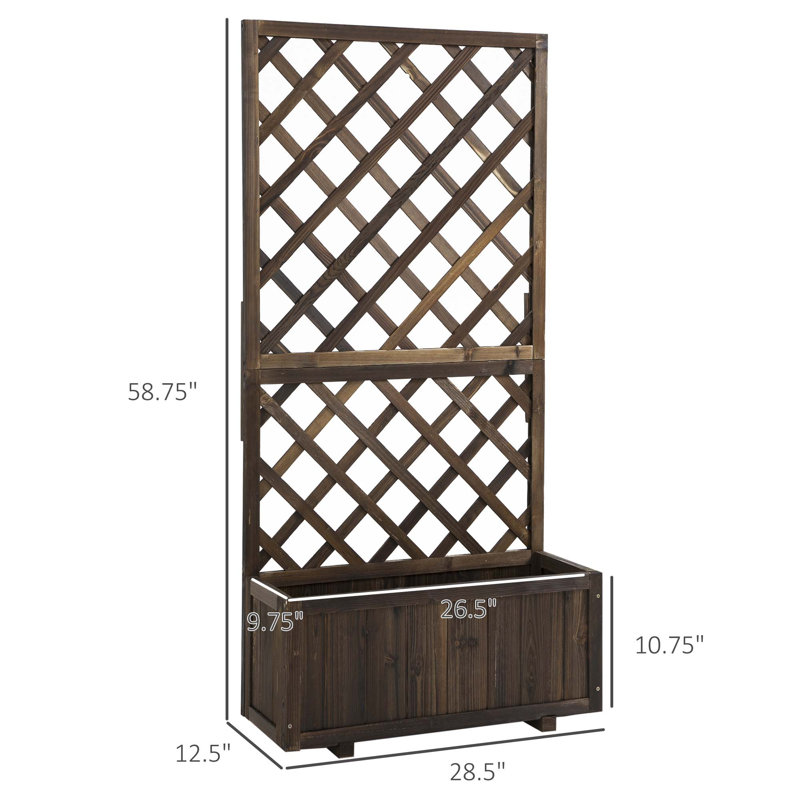 Garden Bed,Wooden Raised Garden Bed Planting Planter Box With Trellis And Drain Holes For Climbing Vine Plants