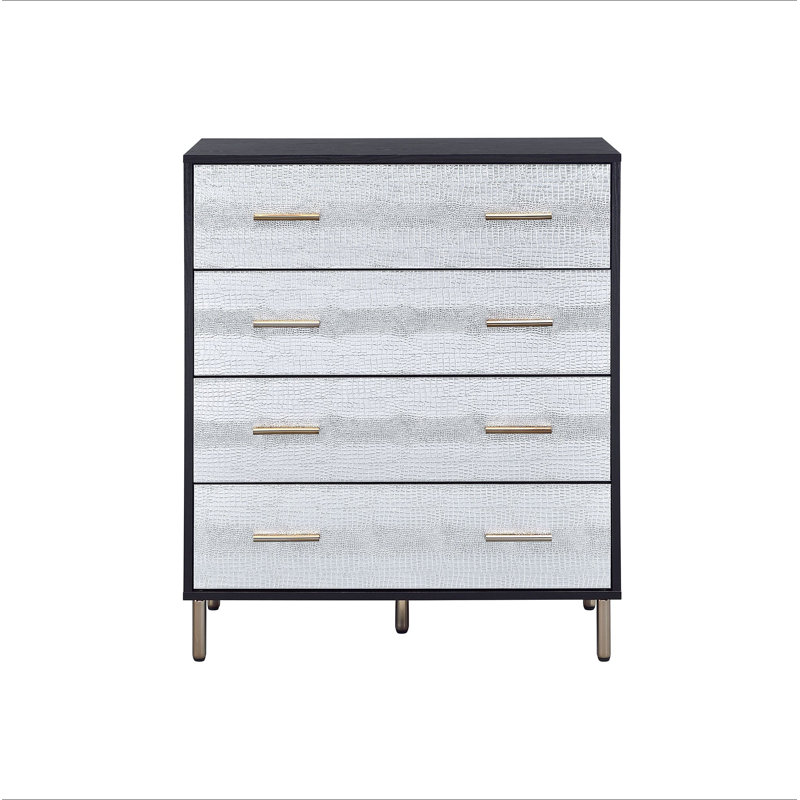 Commode 4 tiroirs noire et argentée