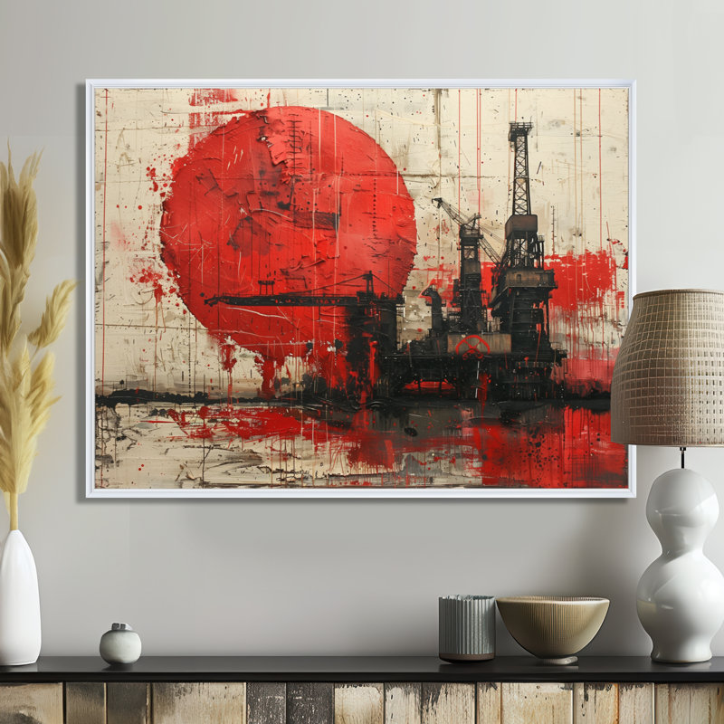 Impression d'art mural rouge noir et pétrochimie, Toile encadrée flottée blanche, H 12 po x l 20 po x P 1 po