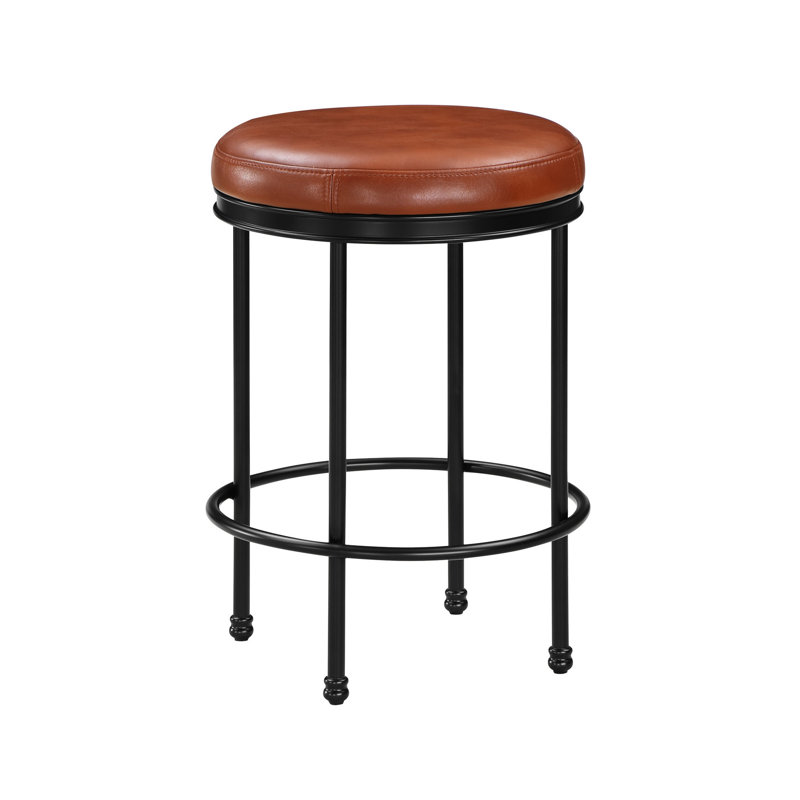 Tabouret de comptoir sans dossier en similicuir - Fabrication en métal robuste, repose-pieds, base entièrement assemblée, rembourrage confortable, niveleurs de pieds réglables, peu encombrant