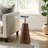 Modern Wood and Metal Accent Table with Round Stone Top, Contemporary Decorative Side Table.-1486635437