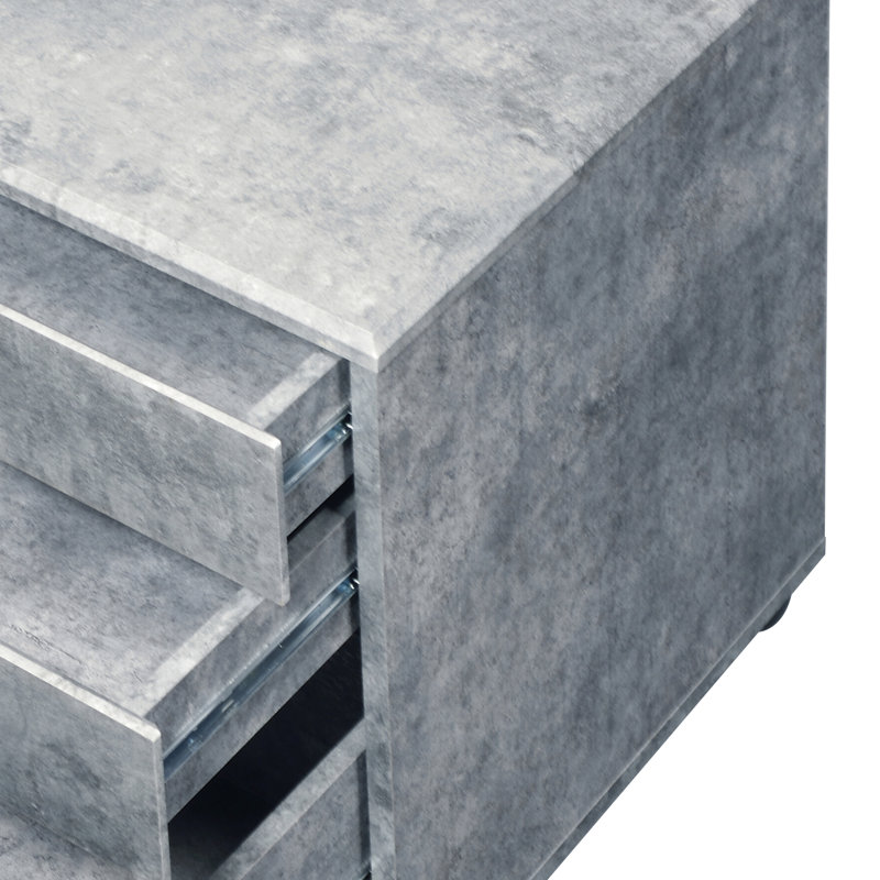 Classeur en faux béton et argenté pour le rangement, 3 tiroirs - gris avec détails extérieurs,