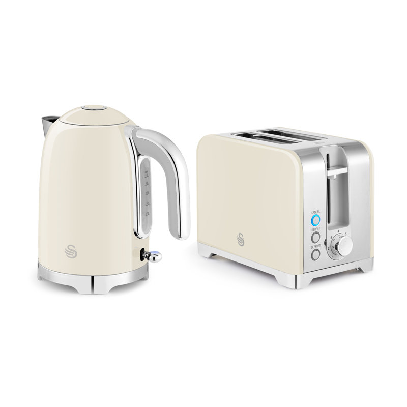 Swan Solace 1.7L Electric Tea Kettle & 2 Slice Toaster, Cream